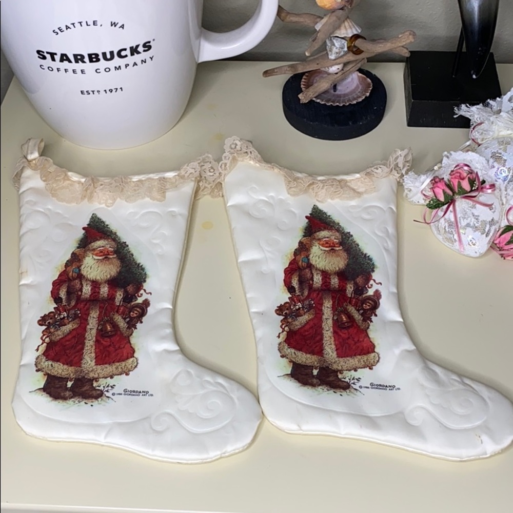 Vintage Giordano Ivory Satin Christmas Stocking
